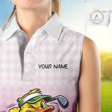 Load image into Gallery viewer, Funny Duck Sleeveless Golf Polo Shirt For Womens, Cute Duck With Beer Print Shirt, Sporty Animal Golf Gift|Pink NBT624
