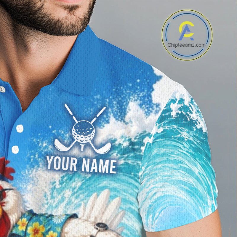 Close-up UPF polyester fabric funny rooster American flag custom golf shirt moisture-wicking