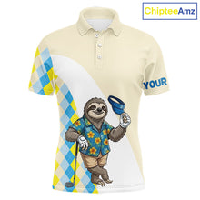 Load image into Gallery viewer, Funny sloth Hawaiian mens short sleeve golf polo shirt with argyle pattern - front view