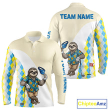 Load image into Gallery viewer, Funny sloth Hawaiian mens long sleeve golf polo shirt with argyle pattern - front view