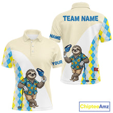 Load image into Gallery viewer, Funny sloth Hawaiian mens short sleeve golf polo shirt with argyle pattern - back view
