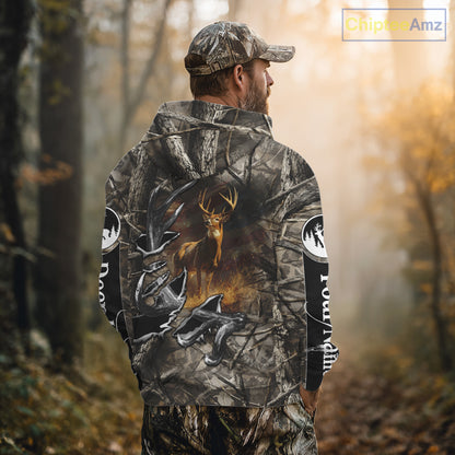 American Flag Camo Deer Hunting Shirts with Antler for Men, Hunting Gift Ideas for Hunters NBT46