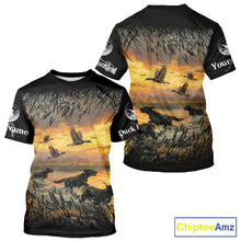 Load image into Gallery viewer, Duck Hunting Mallard Duck with Black Labrador Retriever Dog Custom Name Shirts, Hunting Gifts NBT146