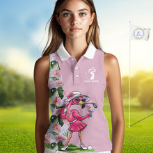 Load image into Gallery viewer, Pink Flamingo Womens Sleeveless Golf Polos Shirts Custom Tropical Floral Golf Gifts For Mom, Mother's Day Gifts NBT645