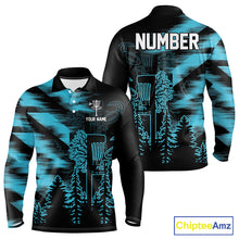 Load image into Gallery viewer, Mens Disc Golf Polo Shirt Custom Name Blue Disc Golf Basket, Personalized Disc Golf Shirts NBT646