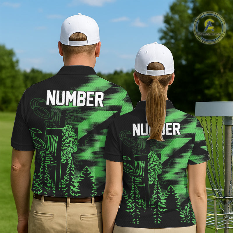 Womens Disc Golf Polo Shirt Custom Name Green Disc Golf Basket, Personalized Disc Golf Shirts NBT647