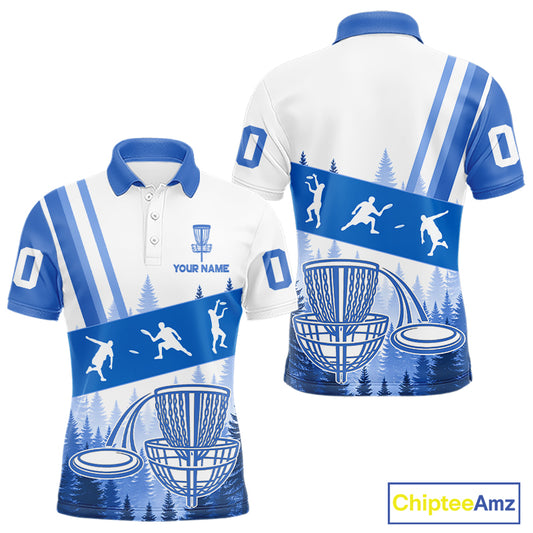 Mens Disc Golf Polo Shirts Blue Camo Custom Name Disc Golf Team Shirts, Disc Golf Gifts NBT653