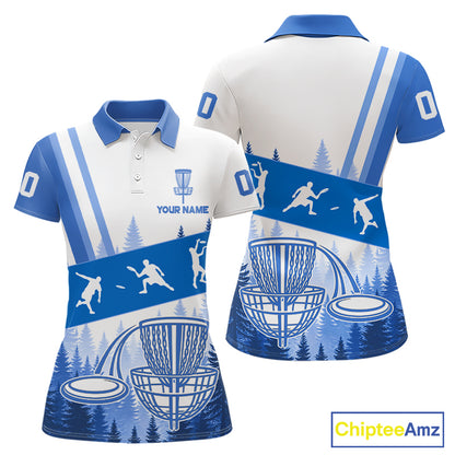 Womens Disc Golf Polo Shirts Blue Camo Custom Name Disc Golf Team Shirts, Disc Golf Gifts NBT653