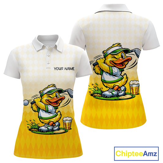 Funny Duck Golf Polo Shirt For Women, Cute Duck With Beer Print Shirt, Sporty Animal Golf Gift NBT516
