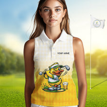 Load image into Gallery viewer, Funny Duck Sleeveless Golf Polo Shirt For Women, Cute Duck With Beer Print Shirt, Sporty Animal Golf Gift NBT516