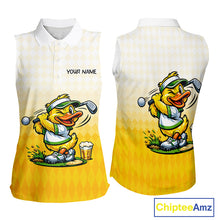 Load image into Gallery viewer, Funny Duck Sleeveless Golf Polo Shirt For Women, Cute Duck With Beer Print Shirt, Sporty Animal Golf Gift NBT516