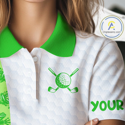 Funny Frog Green Womens Golf Polo Shirt Custom Women Golf Top, Personalized Golf Gifts NBT517