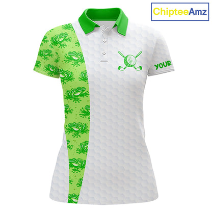 Funny Frog Green Womens Golf Polo Shirt Custom Women Golf Top, Personalized Golf Gifts NBT517