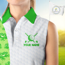 Load image into Gallery viewer, Funny Frog Green Womens Sleeveless Golf Polo Shirt Custom Women Golf Top, Personalized Golf Gifts NBT517