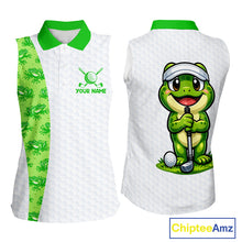 Load image into Gallery viewer, Funny Frog Green Womens Sleeveless Golf Polo Shirt Custom Women Golf Top, Personalized Golf Gifts NBT517