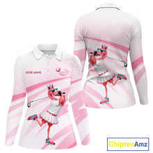 Load image into Gallery viewer, Funny Pink Flamingo Golf Polo Shirt For Women Custom Flamingo Golfer Pattern Golf Shirts, Golf Attire NBT518