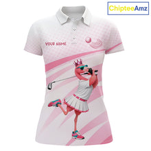 Load image into Gallery viewer, Funny Pink Flamingo Golf Polo Shirt For Women Custom Flamingo Golfer Pattern Golf Shirts, Golf Attire NBT518