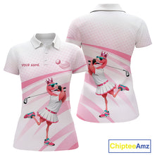 Load image into Gallery viewer, Funny Pink Flamingo Golf Polo Shirt For Women Custom Flamingo Golfer Pattern Golf Shirts, Golf Attire NBT518