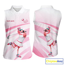 Load image into Gallery viewer, Funny Pink Flamingo Sleeveless Golf Polo Shirt For Women Custom Flamingo Golfer Pattern Golf Shirts, Golf Attire NBT518