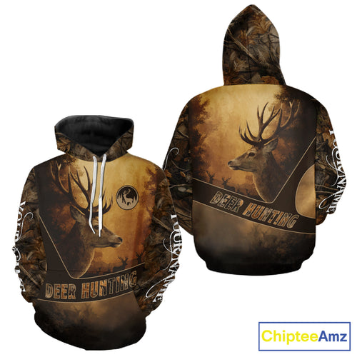 Brown Camo Deer Hunting All Over Printing Shirt with Big Buck - Hunting Clothes for Men NBT50
