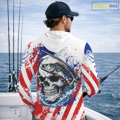 Custom American Flag Fishing Shirts Largemouth Bass Fishing Long Sleeve Hooded, Bass Fishing Shirts For Men NBT385
