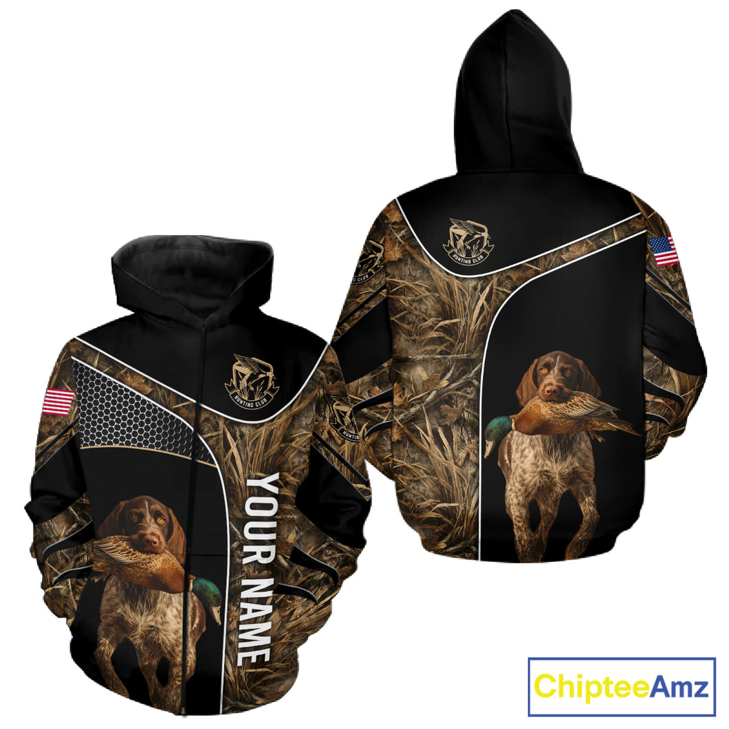 Duck Hunting with German Wirehaired Pointer Dog Camo Custom Name Shirts, Duck Hunting Shirts for Hunter NBT157