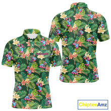 Load image into Gallery viewer, Funny Mens Golf Polo Shirt Custom Green Tropical Flower Flamingo Team Golf Shirts, Golf Gifts NBT660