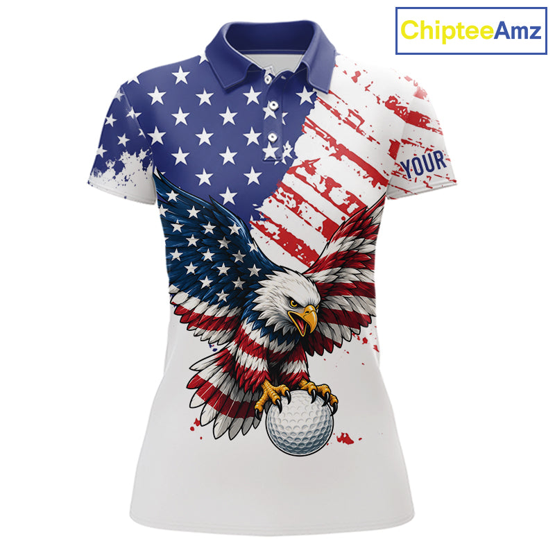 Polo shirt with American flag design and eagle holding a golf ball