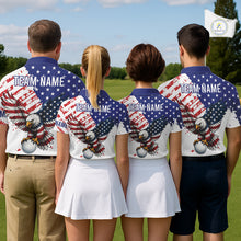 Load image into Gallery viewer, Four people wearing matching golf outfits with American flag and eagle designs on a golf course.