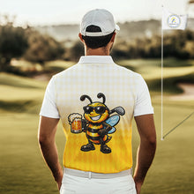 Load image into Gallery viewer, Funny Bee Golf Polo Shirt For Men, Cute Bee With Beer Print Shirt, Sporty Animal Golf Gift|Yellow NBT663