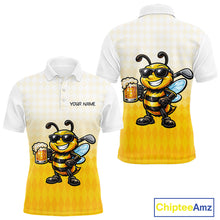 Load image into Gallery viewer, Funny Bee Golf Polo Shirt For Men, Cute Bee With Beer Print Shirt, Sporty Animal Golf Gift|Yellow NBT663