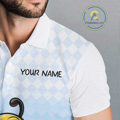 Funny Bee Golf Polo Shirt For Men, Cute Bee With Beer Print Shirt, Sporty Animal Golf Gift|Blue NBT664