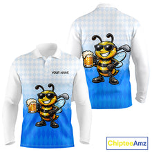 Load image into Gallery viewer, Funny Bee Golf Polo Shirt For Men, Cute Bee With Beer Print Shirt, Sporty Animal Golf Gift|Blue NBT664
