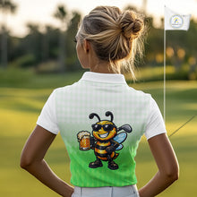 Load image into Gallery viewer, Funny Bee Golf Polo Shirt For Women, Cute Bee With Beer Print Shirt, Sporty Animal Golf Gift|Green NBT665