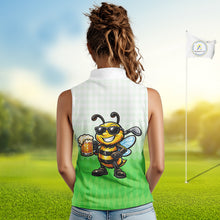 Load image into Gallery viewer, Funny Bee Sleeveless Golf Polo Shirt For Women, Cute Bee With Beer Print Shirt, Sporty Animal Golf Gift|Green NBT665