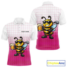 Load image into Gallery viewer, Funny Bee Golf Polo Shirt For Men, Cute Bee With Beer Print Shirt, Sporty Animal Golf Gift|Pink NBT666
