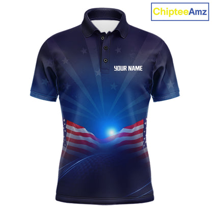 Navy blue polo shirt with American flag design