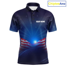 Load image into Gallery viewer, Navy blue polo shirt with American flag design