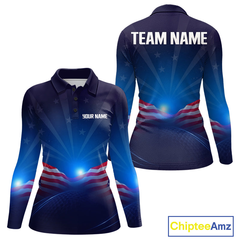 Long sleeve polo shirt with American flag design and customizable text