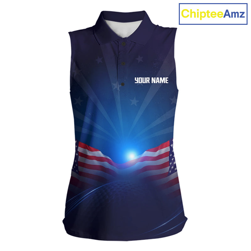 Sleeveless shirt with American flag design and 'Your Name' text on a white background