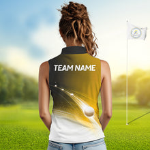 Load image into Gallery viewer, Black Gold Golf Ball Pattern American Flag Womens Sleeveless Golf Polo Shirts, Team Golf Shirts Golf Gifts NBT871