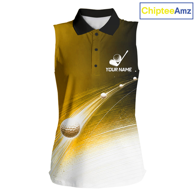 Black Gold Golf Ball Pattern American Flag Womens Sleeveless Tournament Golf Polo Shirts, Team Golf Shirts Golf Gifts NBT871