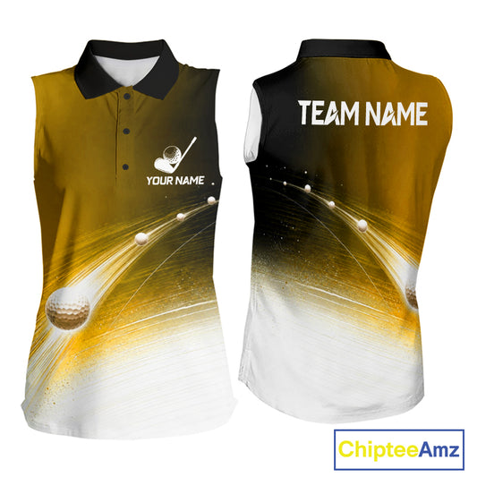 Black Gold Golf Ball Pattern American Flag Womens Sleeveless Tournament Golf Polo Shirts, Team Golf Shirts Golf Gifts NBT871