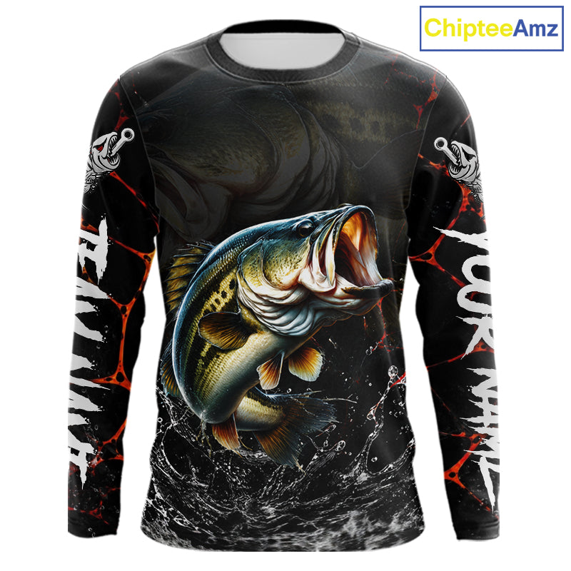 Personalized Bass Fishing Jerseys, Bass Fishing Camo Long Sleeve Fishing Tournament Shirts NBT873