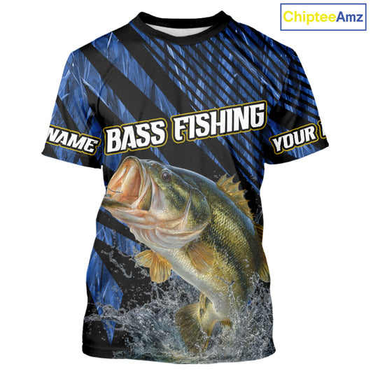 Personalized Reed Camo Bass Fishing Shirts, Custom Bass Tournament Jerseys|Blue NBT348