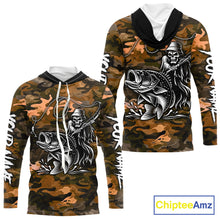 Load image into Gallery viewer, Reaper Fishing Largemouth Bass Long Sleeve Hooded Fishing Shirts Orange Camo, Camo Fishing Shirt NBT393