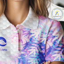 Load image into Gallery viewer, Womens Golf Polo Shirts Custom Hologram Tropical Leaves Golf Shirts, Womens Golf Tops NBT544