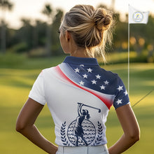 Load image into Gallery viewer, American Flag White Womens Golf Polo Shirts Custom Patriotic Womens Golf Top, Golf Gifts NBT547