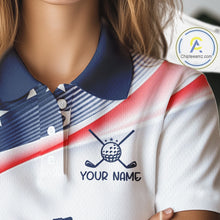 Load image into Gallery viewer, American Flag White Womens Golf Polo Shirts Custom Patriotic Womens Golf Top, Golf Gifts NBT547