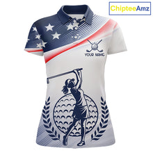 Load image into Gallery viewer, American Flag White Womens Golf Polo Shirts Custom Patriotic Womens Golf Top, Golf Gifts NBT547